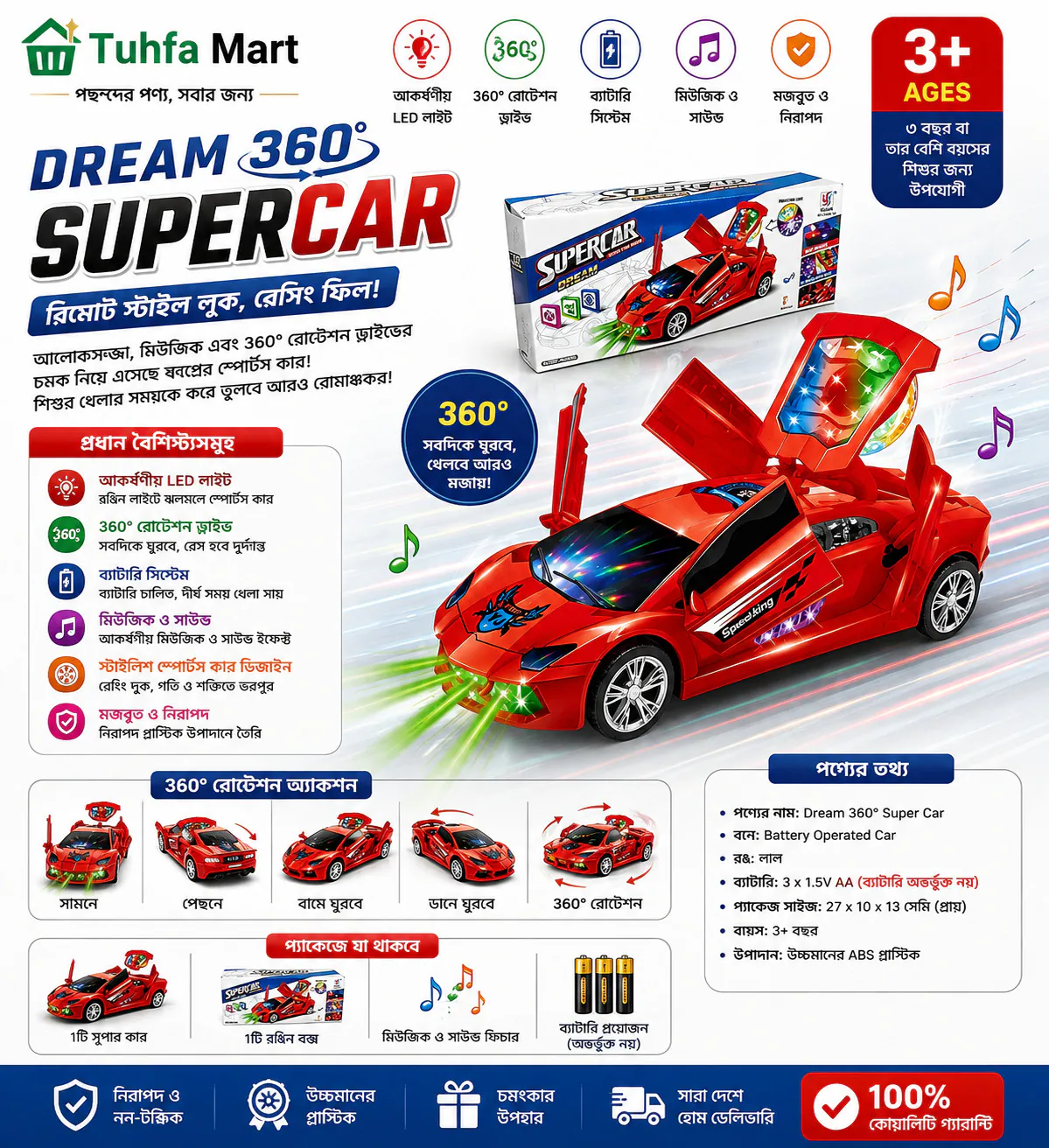 Dream 360° Super Car – রিচার্জেবল 360° রোটেশন সুপার কার